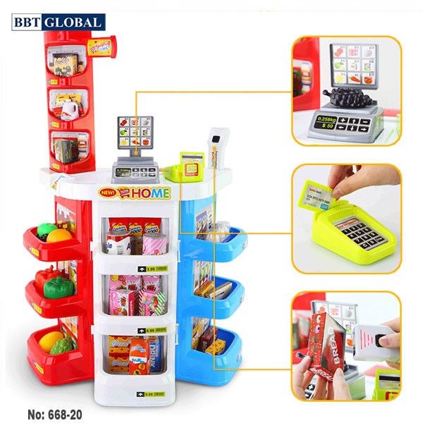 Bộ đồ chơi siêu thị có máy quẹt thẻ tính tiền cao cấp 668-20