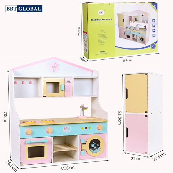 Set bếp gỗ nấu ăn cao cấp kèm tủ đồ 2 tầng MSN19031