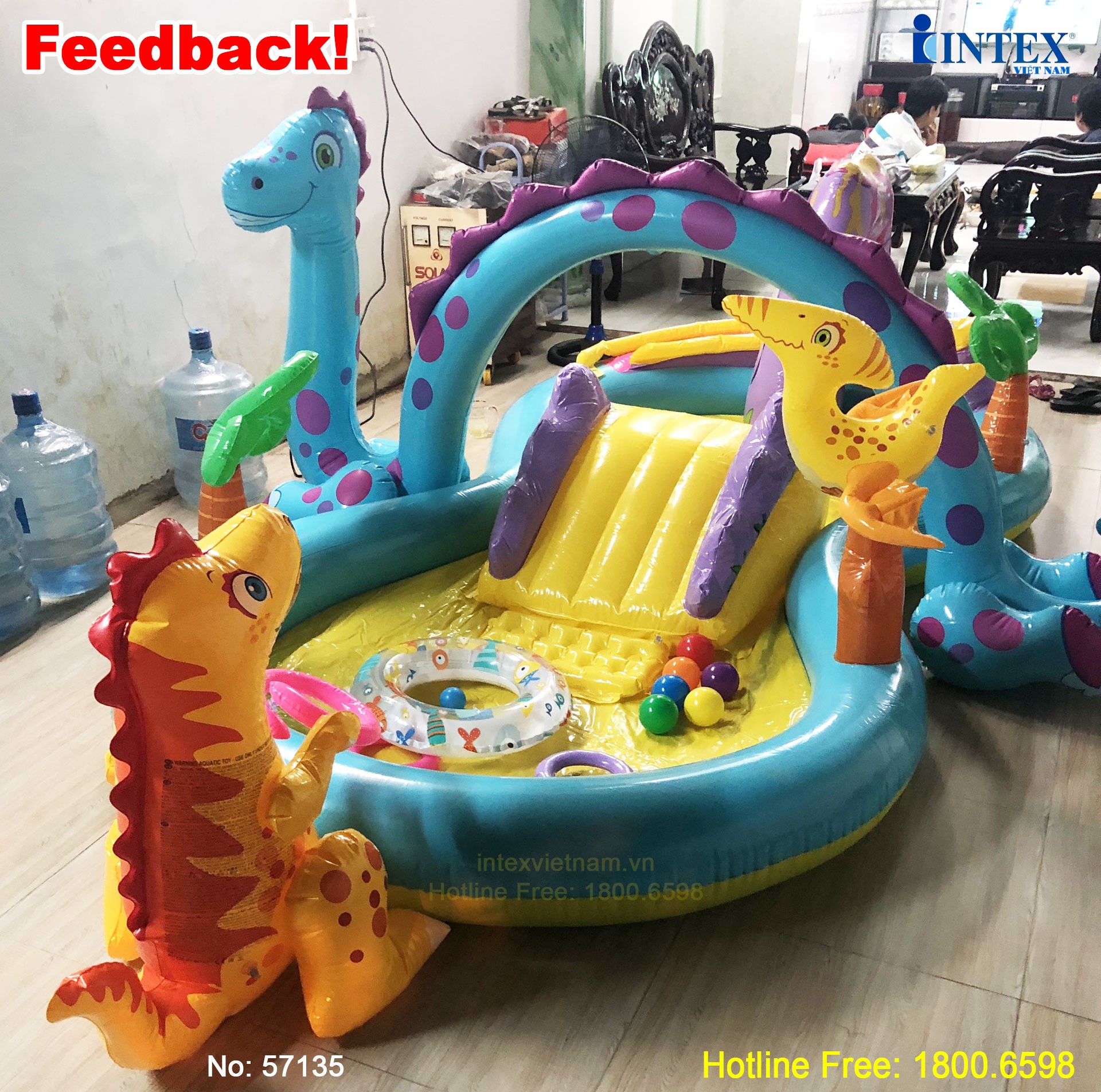 Bể bơi cầu trượt vườn khủng long INTEX 57135