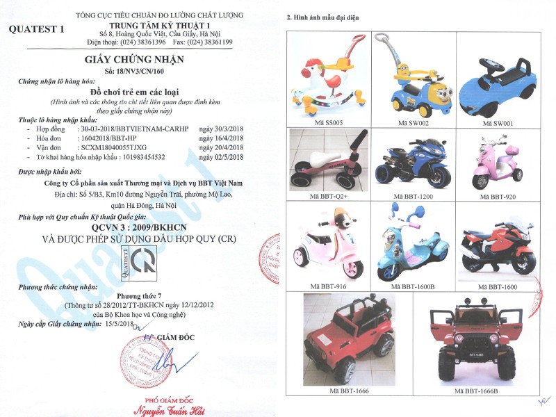 Chứng nhận chất lượng xe chòi chân ô tô