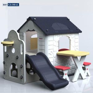 Nhà nhựa cầu trượt Hàn Quốc ghi xám có bàn ghế AN777G
