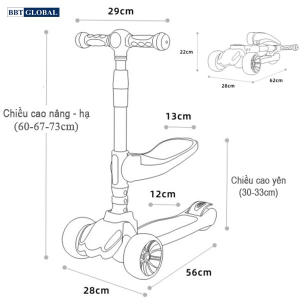 Xe trượt Scooter 2 trong 1 cho bé có đèn và nhạc SK1304