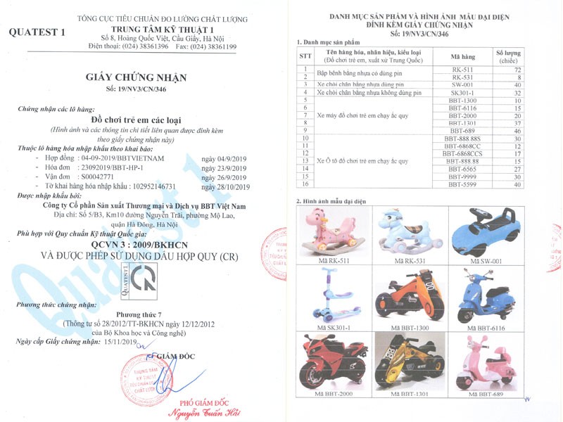 chứng nhận chất lượng xe trượt scooter cho bé