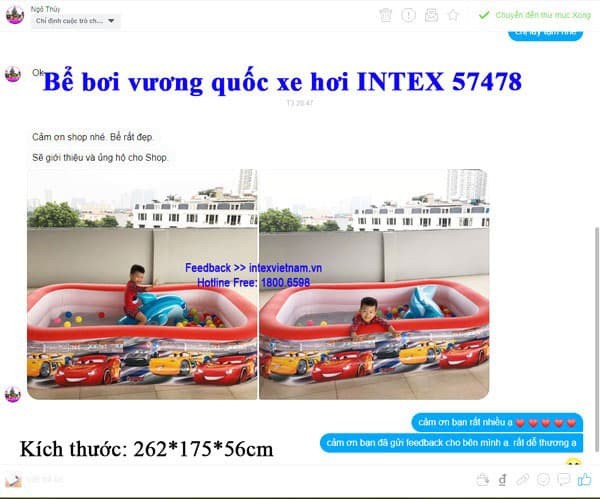Bể bơi phao cho bé ô tô McQueen INTEX 57478