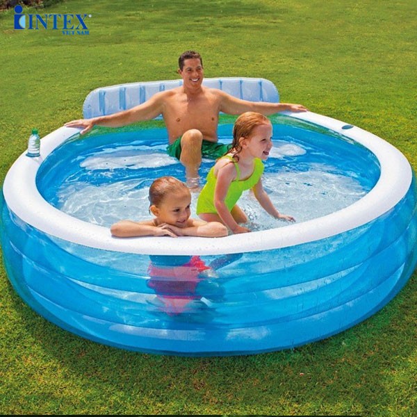 Bể bơi phao gia đình có ghế ngồi tròn xanh intex 57190 (224*216cm)