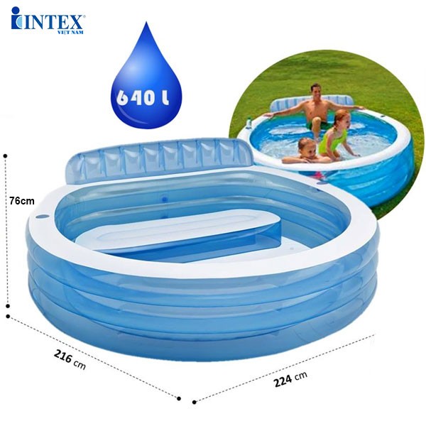 Bể bơi phao gia đình có ghế ngồi tròn xanh intex 57190 (224*216cm)