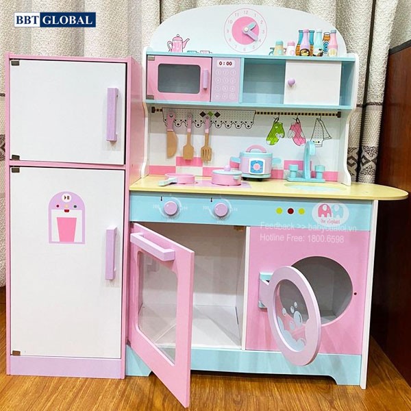 Đồ chơi nấu ăn gỗ cao cấp cỡ lớn có tủ lạnh 2 ngăn MSN18023