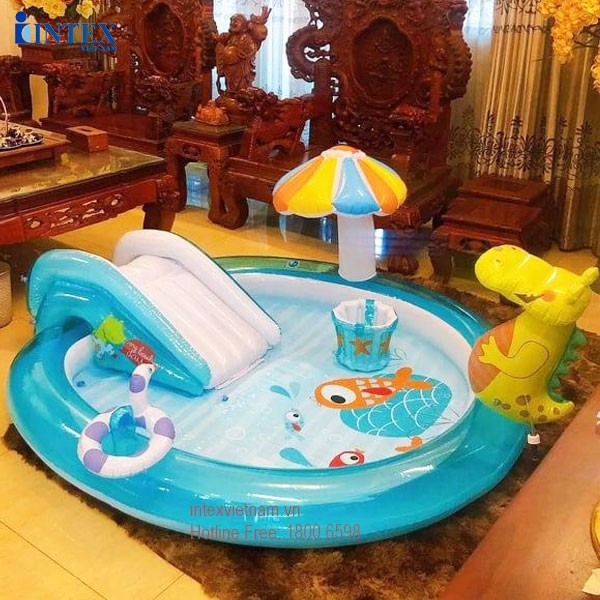 Bể bơi phao cầu trượt cá sấu chúa có vòi phun mưa INTEX 57165