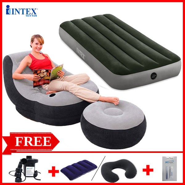 Combo ghế hơi INTEX 68564 và đệm đơn 76cm (đủ màu)