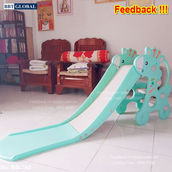 Cầu trượt chú hươu máng dài 1m8 có ném bóng rổ BSL302