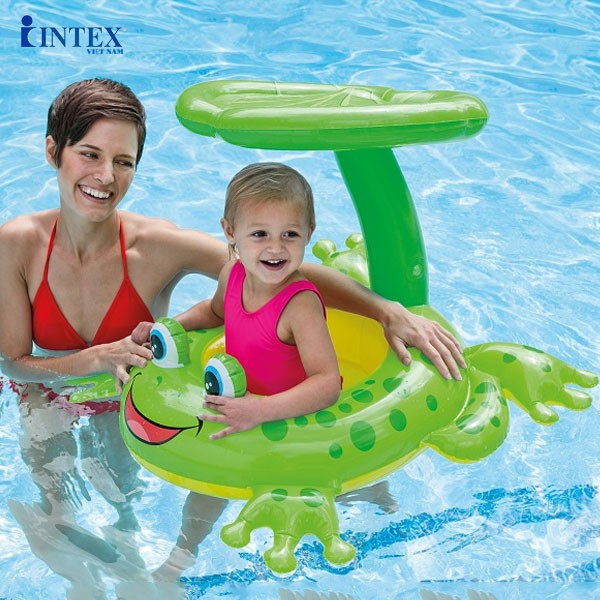 Phao bơi INTEX xỏ chân mái che hình ếch xanh 56584