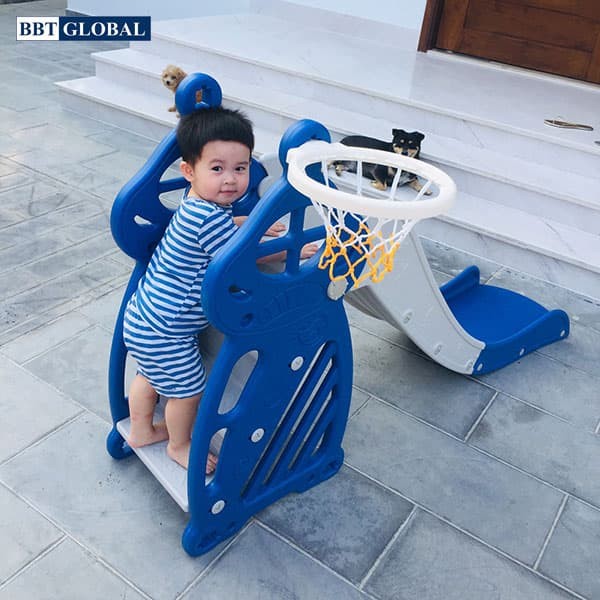 Cầu trượt đơn máng dài 1m8 bậc thang kín cho bé BBT GLOBAL BSL308