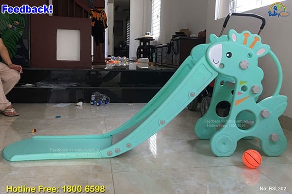 Cầu trượt chú hươu máng dài 1m8 có ném bóng rổ BSL302