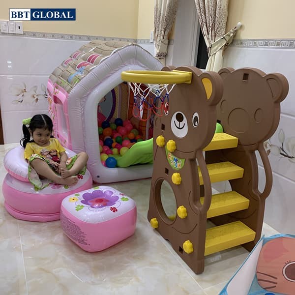 Cầu trượt Hàn Quốc gấu có ném bóng rổ CHD160