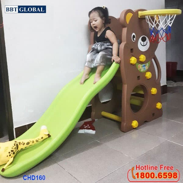 Cầu trượt Hàn Quốc gấu có ném bóng rổ CHD160