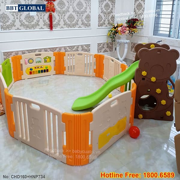 Cầu trượt Hàn Quốc gấu có ném bóng rổ CHD160