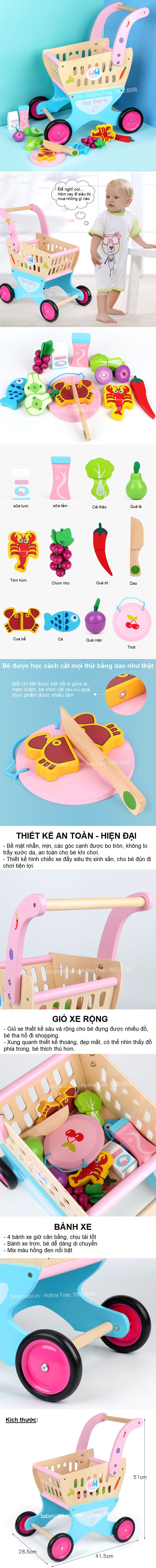 Đồ chơi xe đẩy siêu thị bằng gỗ MSN17069