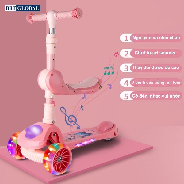 Xe trượt Scooter BBT Global 2 trong 1 có đèn và nhạc SK1306N