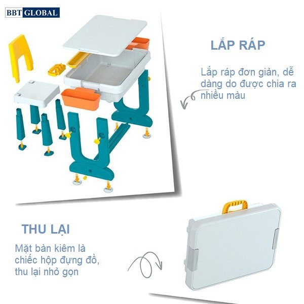 Bộ bàn chơi LEGO đa năng 1 ghế cho bé màu xanh BB104