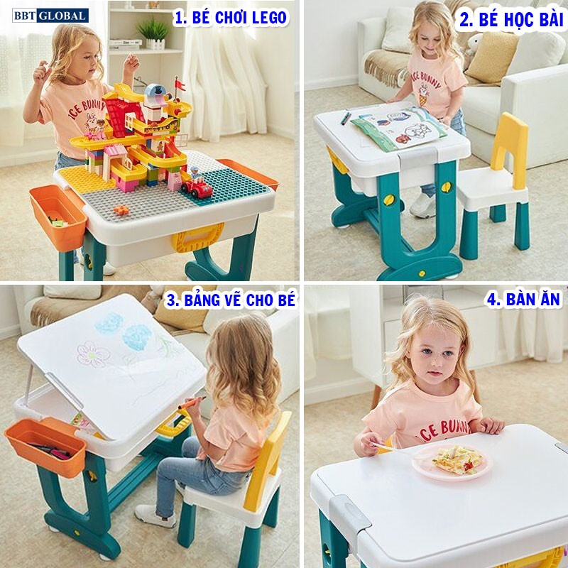 Bộ bàn chơi LEGO đa năng 1 ghế cho bé màu xanh BB104