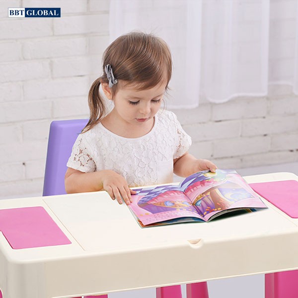 Bộ bàn chơi LEGO đa năng 2 ghế cho bé màu hồng BB106