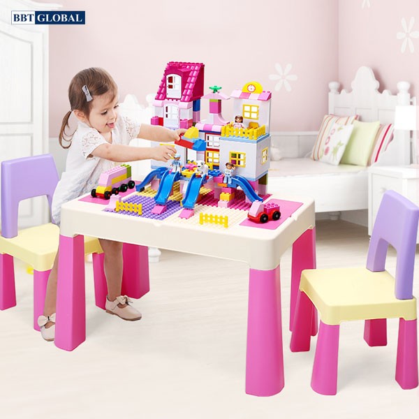 Bộ bàn chơi LEGO đa năng 2 ghế cho bé màu hồng BB106