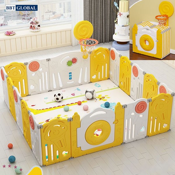 Quây cũi cho bé ném bóng rổ BR9507 màu vàng
