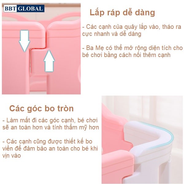 Quây cũi cho bé kiểu dáng Hàn Quốc BBT Global BR9509 10 cạnh sắc màu