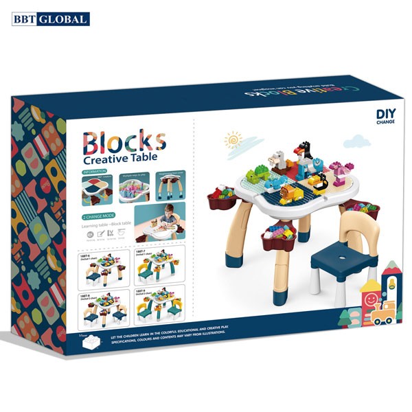 Bộ bàn chơi LEGO đa năng 2 ghế tặng bộ xếp hình 100 chi tiết cỡ lớn 188T-9