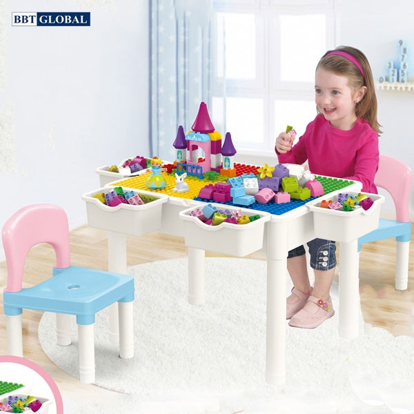 Bộ bàn chơi LEGO đa năng 2 ghế kèm bộ xếp hình 60 chi tiết cỡ lớn 566-229A