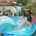 Bể bơi phao cầu trượt cá sấu chúa có vòi phun mưa INTEX 57165