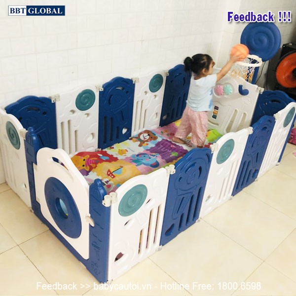 Quây cũi gấp gọn kẹo ngọt có bóng rổ và ném vòng BBT GLOBAL BR9507 - Xanh