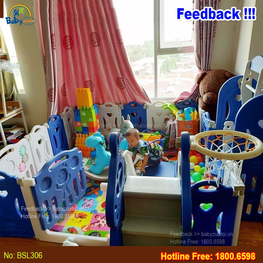 Combo quây bóng cầu trượt xích đu gấp gọn hình kẹo BSL307 màu xanh