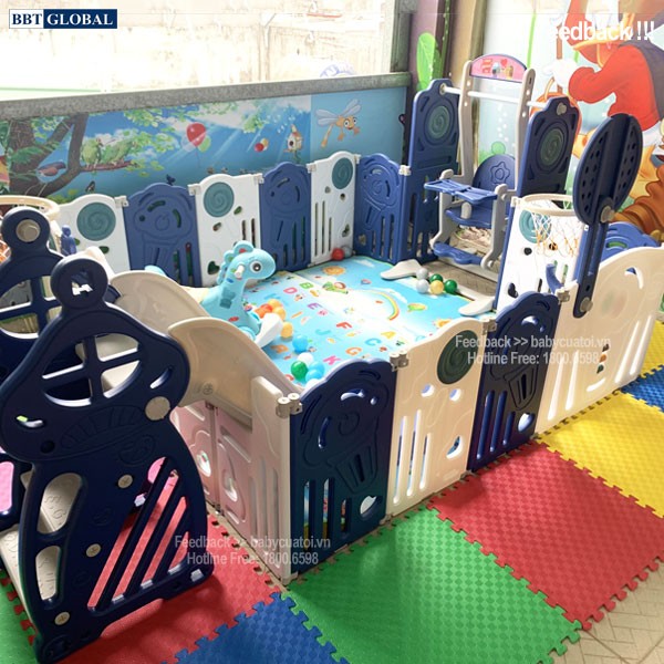 Quây cũi gấp gọn có ném bóng rổ BR9507 màu xanh