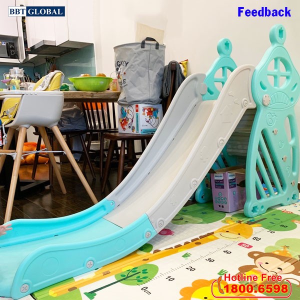 Cầu trượt đơn máng dài 1m8 bậc thang kín cho bé BBT GLOBAL BSL308
