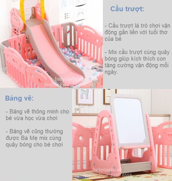 Combo quây bóng cầu trượt xích đu cho bé BSL303