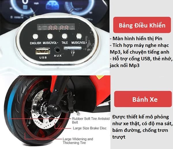 Xe máy điện trẻ em phân khối lớn 3 bánh BBT-1200 | Tính năng