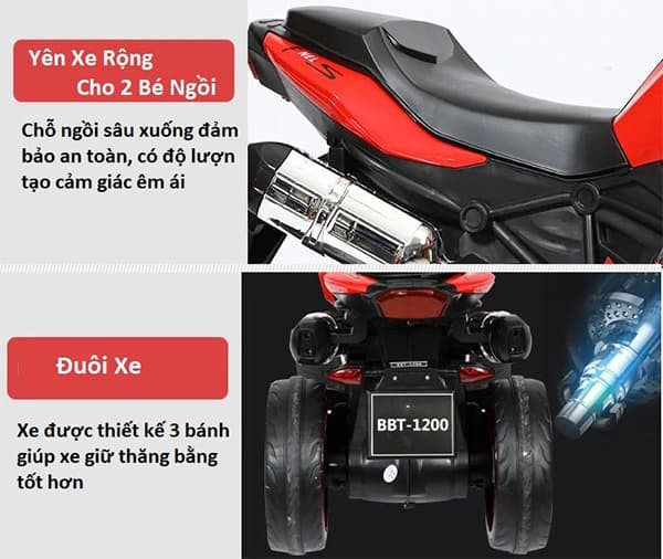 Xe máy điện trẻ em phân khối lớn 3 bánh BBT-1200 | Tính năng