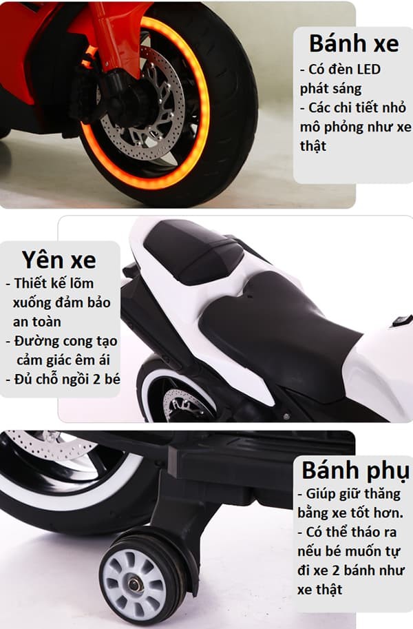 Xe máy điện trẻ em phân khối lớn BBT-2000 màu xanh | Trang bị