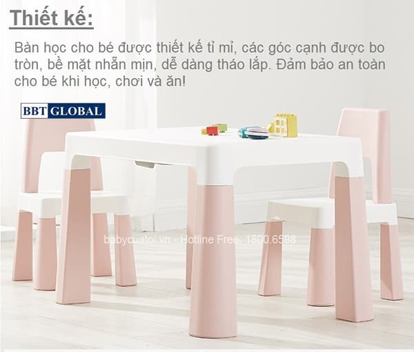 Bộ bàn ghế trẻ em Style Hàn Quốc BB100 màu hồng
