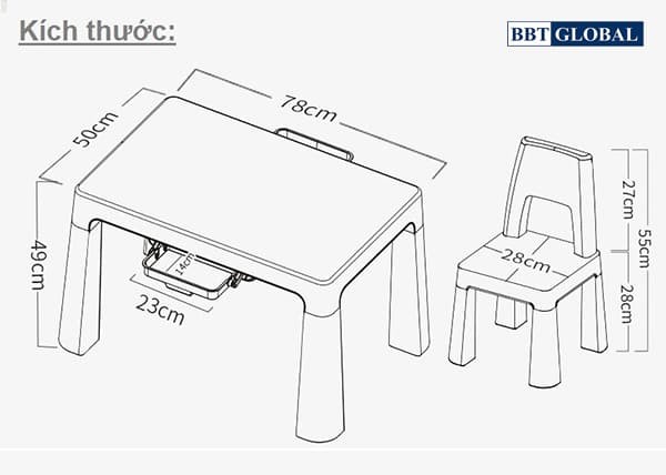 Bộ bàn ghế trẻ em Style Hàn Quốc BB100 màu hồng
