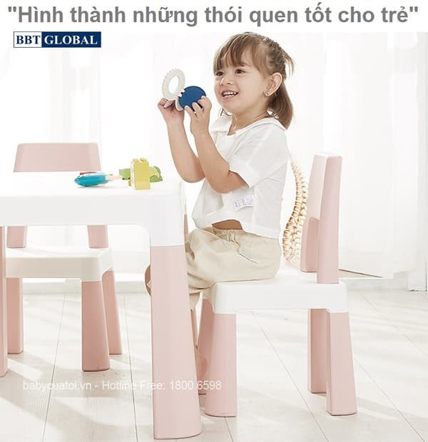 Bộ bàn ghế trẻ em Style Hàn Quốc BB100 màu hồng