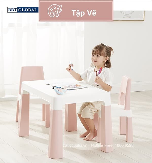 Bộ bàn ghế trẻ em Style Hàn Quốc BB100 màu hồng