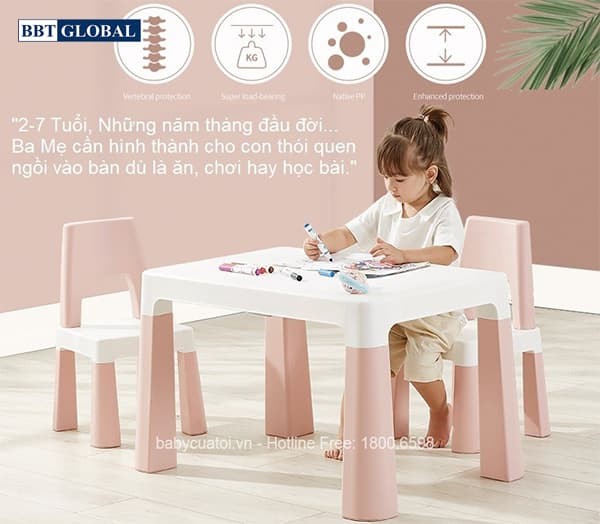 Bộ bàn ghế trẻ em Style Hàn Quốc BB100 màu hồng