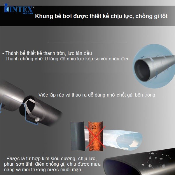 Bể bơi khung kim loại siêu cao cấp DELUXE 7m32 máy lọc điện phân INTEX 26368