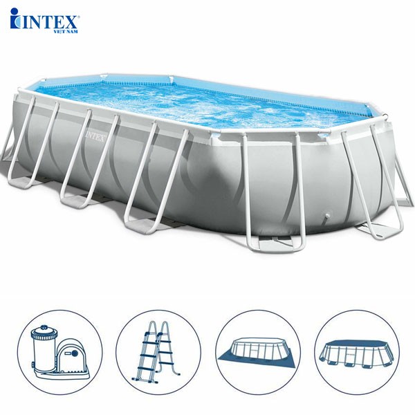 Bể bơi khung kim loại chịu lực cao cấp OVAL PREMIUM dài 5m INTEX 26796