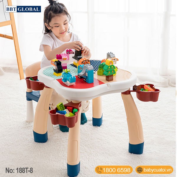 Bộ bàn chơi LEGO đa năng 2 ghế tặng bộ xếp hình 100 chi tiết cỡ lớn 188T-9