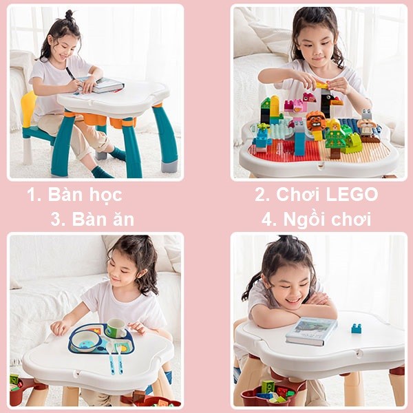 Bộ bàn chơi LEGO đa năng 2 ghế tặng bộ xếp hình 100 chi tiết cỡ lớn 188T-9