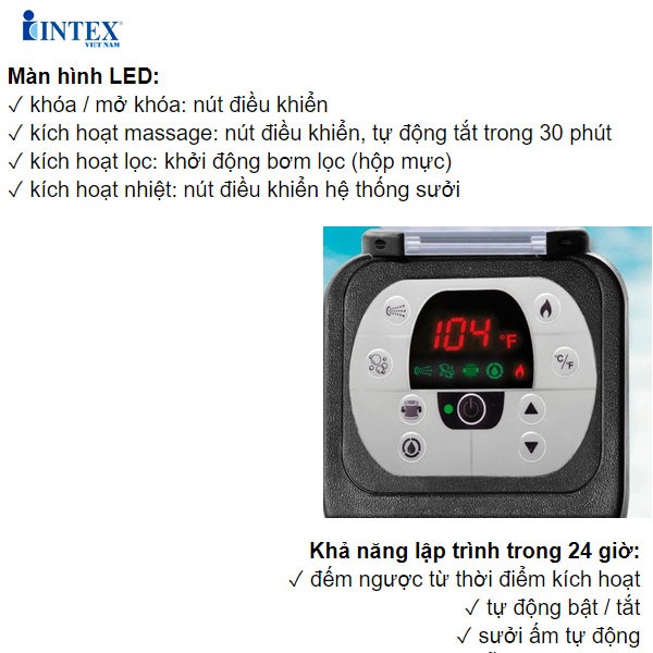 Bể bơi sục massage có máy lọc tạo clo từ muối 2m01 INTEX 28458