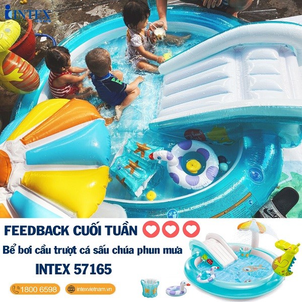 Bể bơi phao cầu trượt cá sấu chúa có vòi phun mưa INTEX 57165